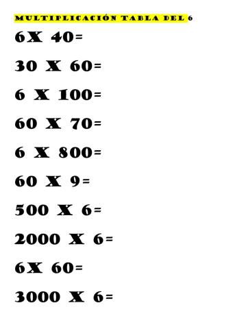 Tabla del 6 extendida