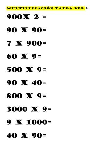 Tabla del 9 extendida