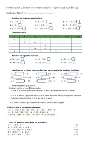 Multiplicación y División de Números enteros