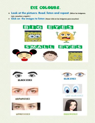 Eye colour vocabulary
