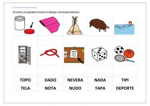 Arrastra la palabras hasta el dibujo correspondiente...