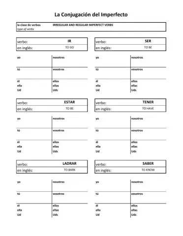 Imperfect Conjugation Verbs Reg-Irreg