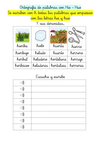 Ortografía hie y hue