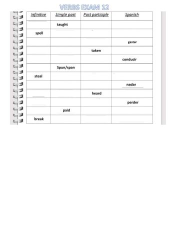 Irregular Verbs exam 12