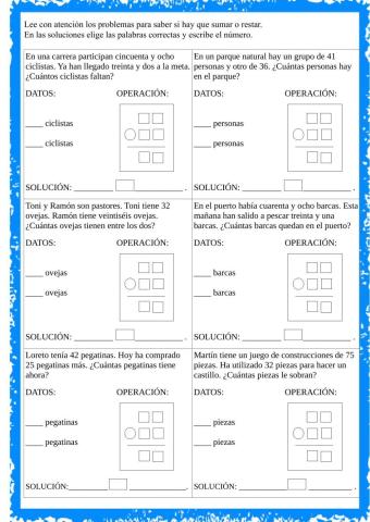 Problemas de sumar y restar sin llevadas III