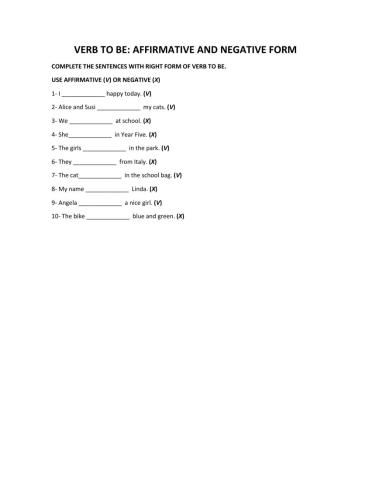 Verb to be affirmative and negative