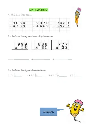 Cálculo:restas, multiplicaciones y divisiones.