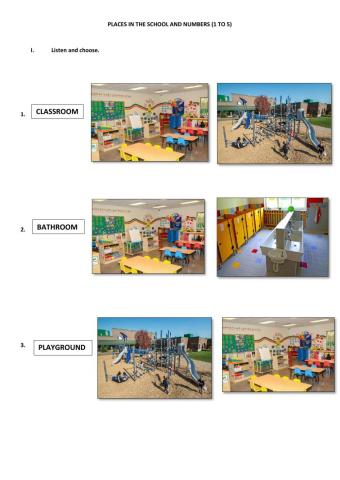 Places in the school- Numbers (1 to 5)