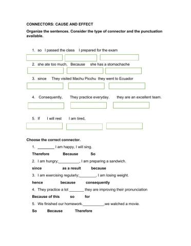 Connectors: cause and consequence