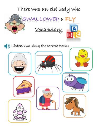 There was an old lady who swallowed a Fly Vocavulary