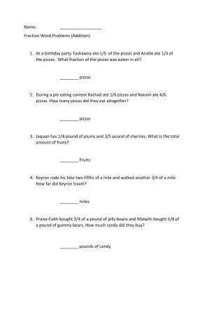 Fraction Addition (Worded Problems)