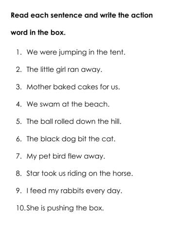 Verb sentences worksheet