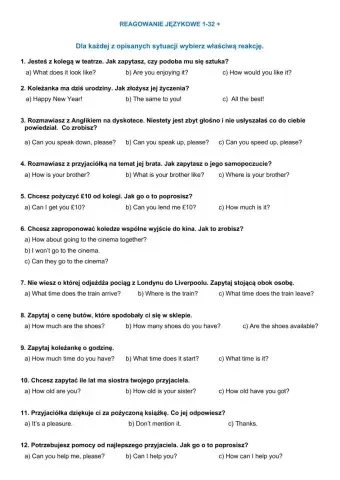 REAGOWANIE JĘZYKOWE 1-32 + 2 otwarte ćw. z informatora