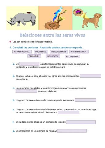 Ficha Relaciones entre los seres vivos