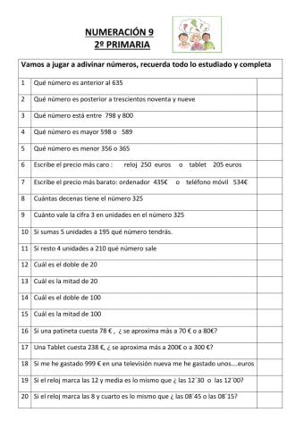 Repaso numeración 2º