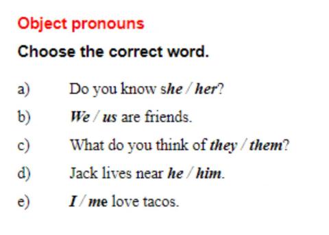 Subject and object pronouns