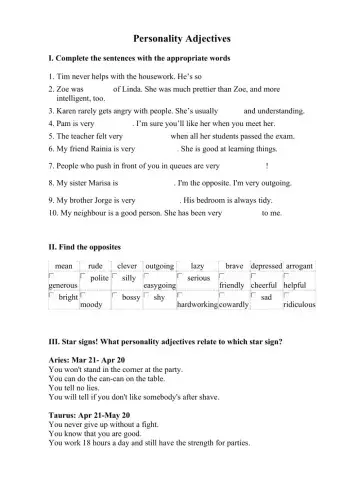 Personality adjectives