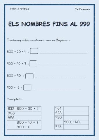 Nombres fins el 999