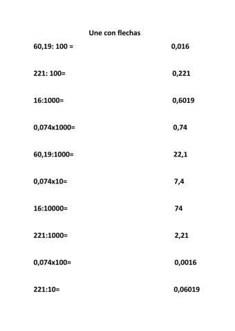 Multiplicación y división por  ceros de números decimales