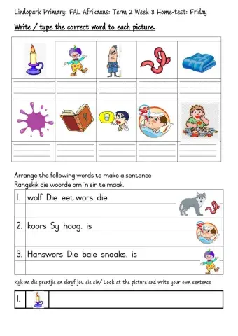 FAL: Afrikaans Term 2 Week 8 rs klank Friday home-test