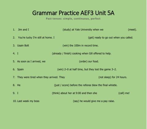 Past tenses: simple, continuous, perfect