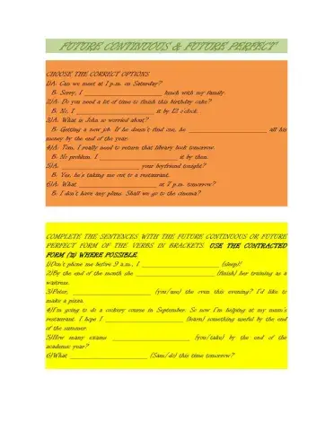 Future continuous & Future perfect