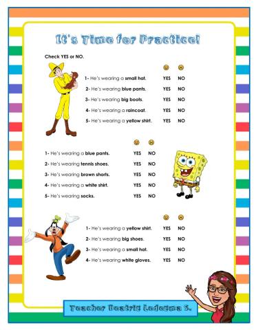 It's Time for Practice: Clothes, Adjectives,and Colors