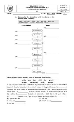 Timelines vocabulary