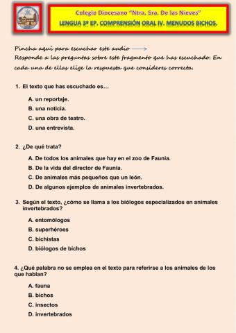 Comprensión oral IV. Menudos bichos.