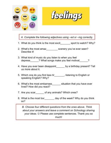 Adjectives ending in -ED - -ING