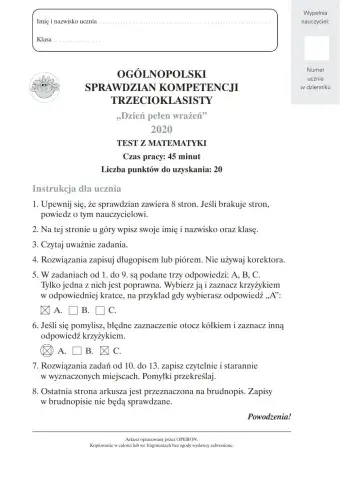 Test matematyka kl.3
