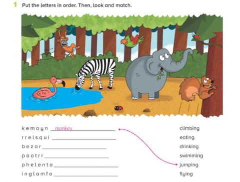 1.- Put the letters in order. Then, look and match