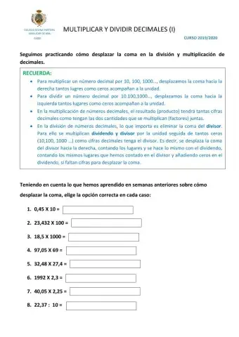 Multiplicar y dividir decimales