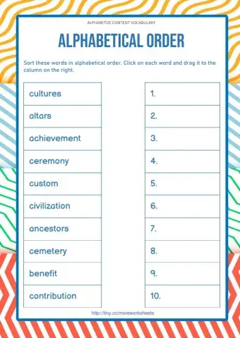 Alphabetize Content Vocabulary 2