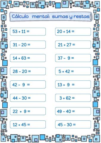 Cálculo mental: sumas y restas
