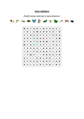 Wild animals wordsearch
