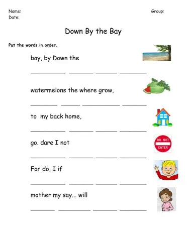 Down By the Bay Word Order Exercise