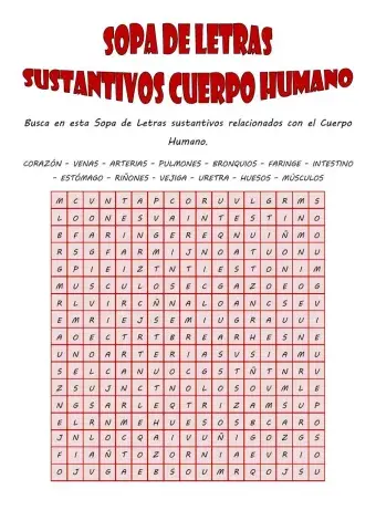 Sopa de Letras de Sustantivos del Cuerpo Humano
