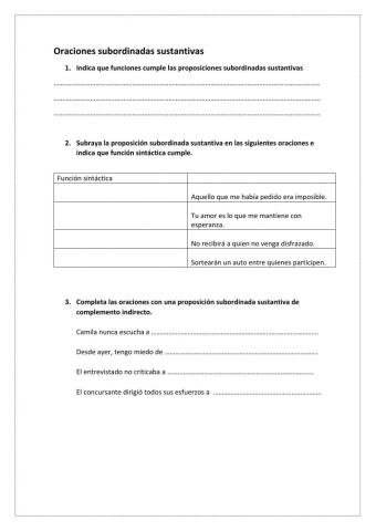 Oraciones subordinadas sustantivas