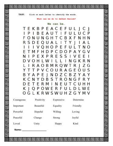 Racism: Wordsearch