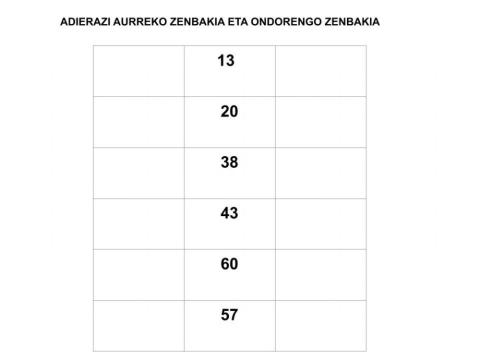 AURREKO ZENBAKIA ETA ONDORENGO ZENBAKIA