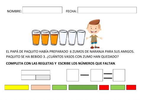 Iniciación restas con regletas