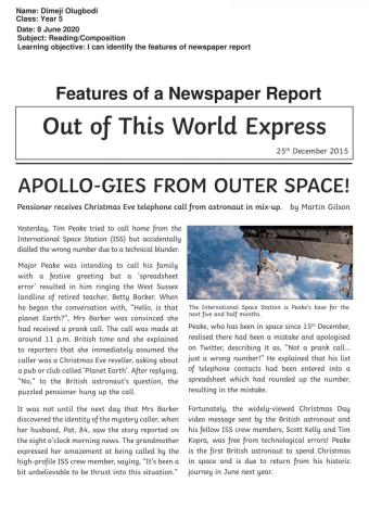Features of Newspaper Report