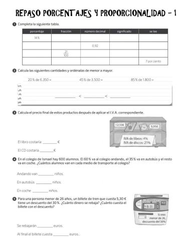 Repaso porcentajes y proporcionalidad - 1