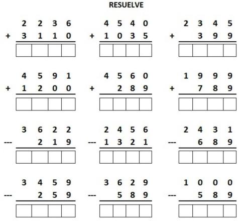 Adicion y sustraccion hasta el 9999