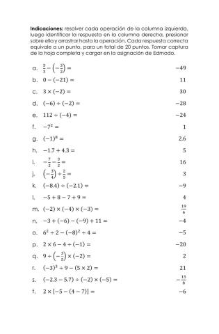 Ejercicio números enteros, decimales y fracciones