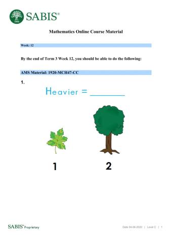 1920 Level C Mathematics Exam Related Materials T3 Wk12