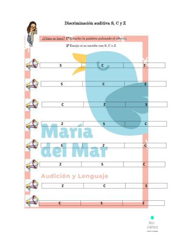 Discriminación auditiva: S, C y Z
