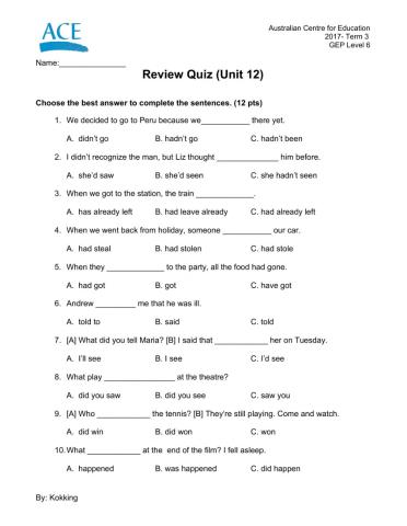 Unit 12 Quiz