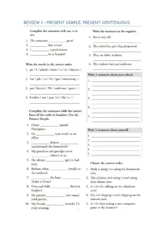 Review 1 - Present Simple, Present Continuous